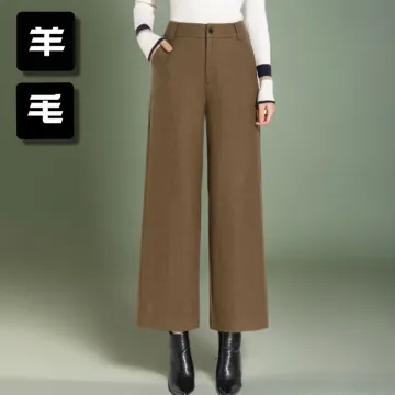 秋冬新款羊毛高腰阔腿裤女裤遮肉显瘦直筒休闲裤九分裤毛呢女裤