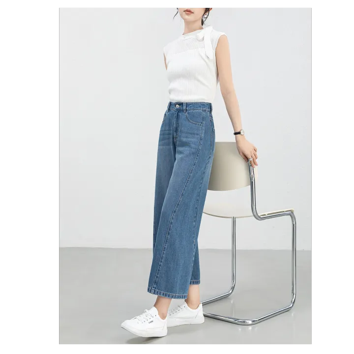 如果凉感天丝九分阔腿裤2025年夏季新中高腰宽松牛仔镰刀裤女8170