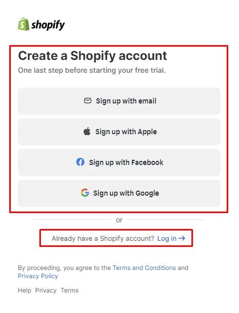 注册Shopify商店