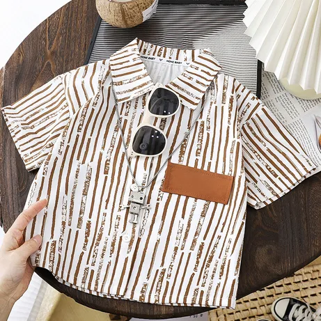 男童夏季短袖新款小童洋气时尚帅帅哒竖条字母标短袖三件套潮