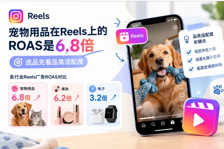 宠物用品在Reels上的ROAS是6.8倍，选品先看品类适配度