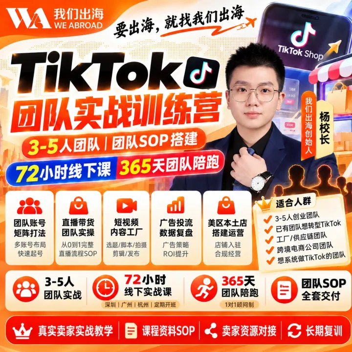  【我们出海】杨校长｜TikTok团队0-1搭建+运营实战陪跑训练营【3-5人】