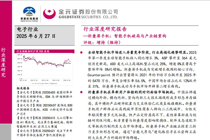 电子行业深度研究报告折叠屏手机智能手机破局与产业链重构-25062729页