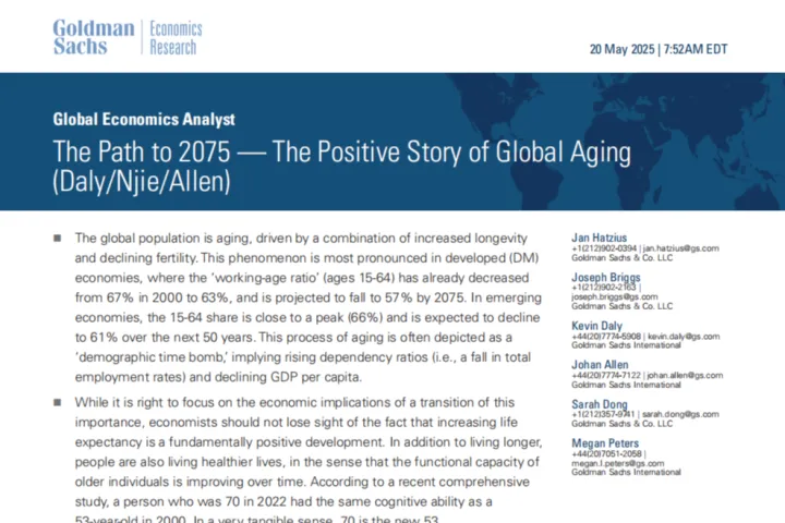 高盛GoldmanSachs：通往2075年之路全球老龄化的积极前景研究报告英文版