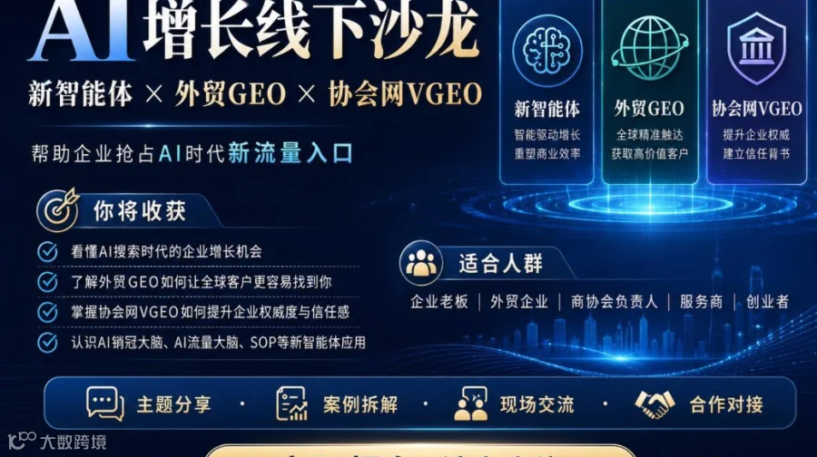 《AI线下落地营》AI*出海 *外贸——亚洲人工智能产业研究院 总部