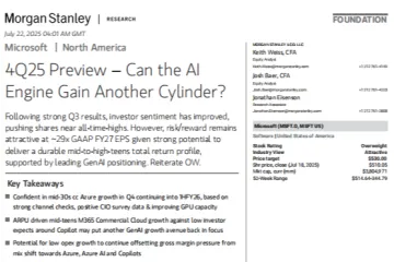 摩根士丹利：微软（MSFT.US）-美股公司研究：4Q25预览-AI引擎能否再添动力？GenAI领军地位巩固长期回报