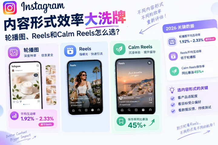 instagram内容形式效率大洗牌——轮播图、Reels和Calm Reels怎么选