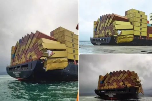 注意：MSC一集装箱遭遇恶劣天气，大量集装箱落水！