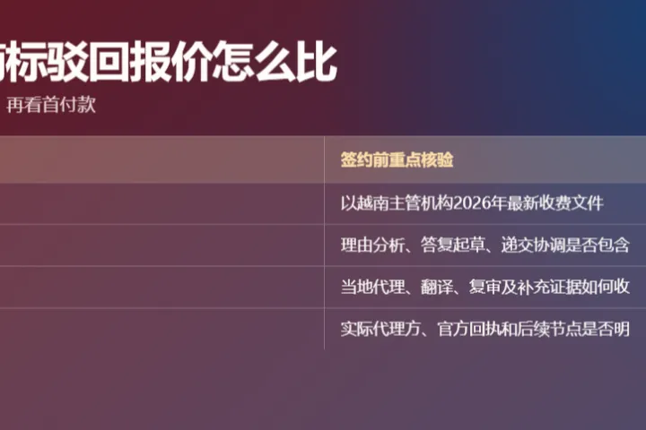 越南商标驳回报价越低越好吗？2026年官方收费和服务范围对比