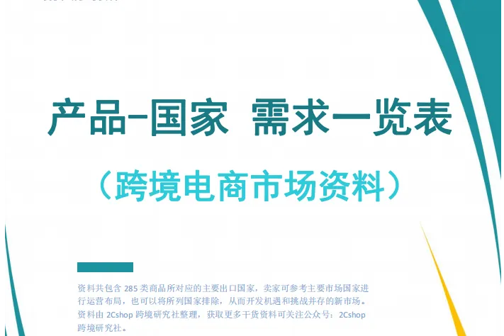 2Cshop跨境研究社：2025年产品-国家需求<em>一览表</em>跨境电商市场资料