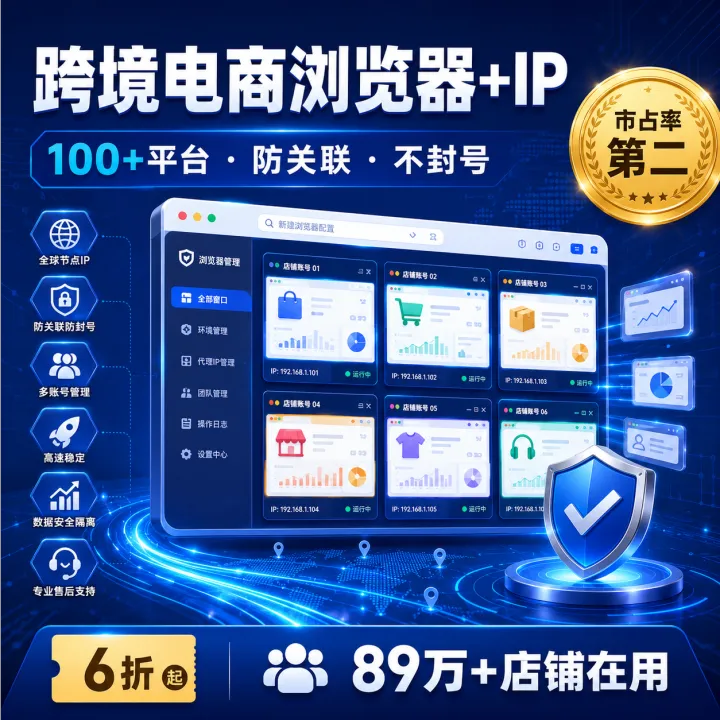 跨境电商浏览器+IP · 100+平台防关联 · 市占率第二