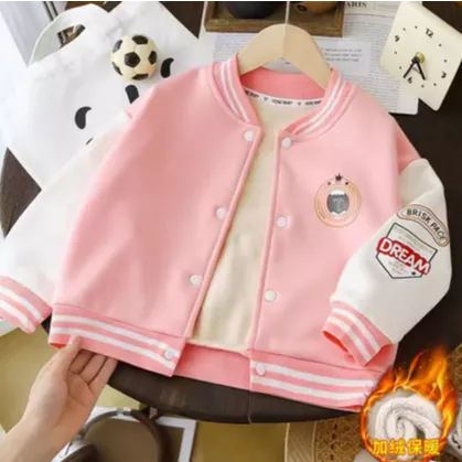 秋冬季男女童加绒外套新款韩版儿童保暖棒球服宽松百搭单上衣