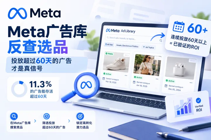 Meta广告库反查选品——投放超过60天的广告才是真信号