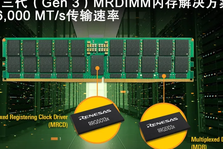 瑞萨电子推出的第三代MRDIMM将DDR5内存性能提升至16,000MT/s，赋能下一代AI与HPC应用