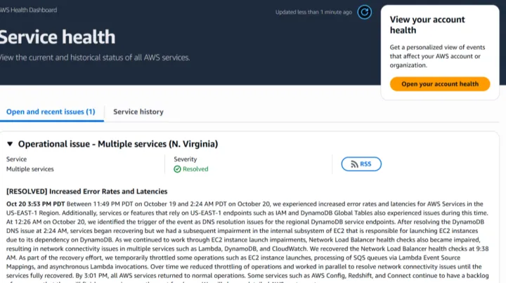 亚马逊AWS重大故障引发全球网络服务瘫痪
