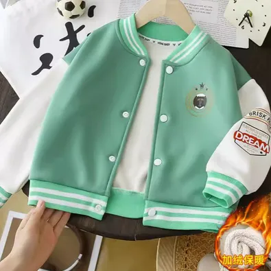 秋冬季男女童加绒外套新款韩版儿童保暖棒球服宽松百搭单上衣