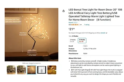 LED桌面盆景树灯，美国专利速看!