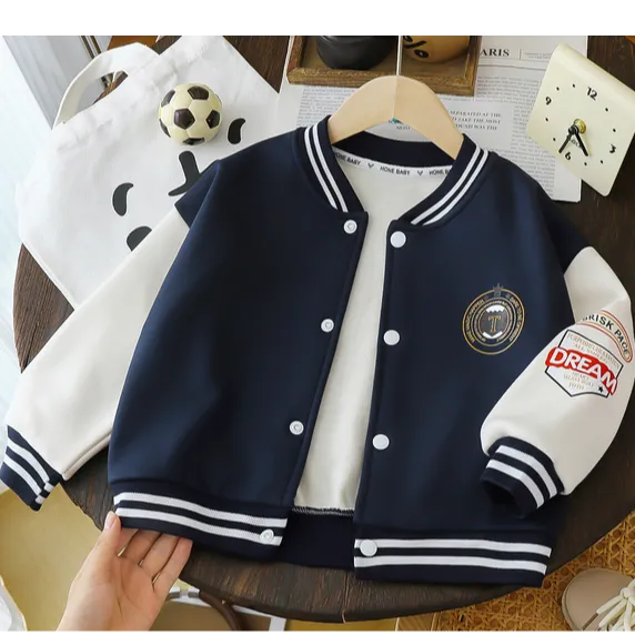 秋冬季男女童加绒外套新款韩版儿童保暖棒球服宽松百搭单上衣