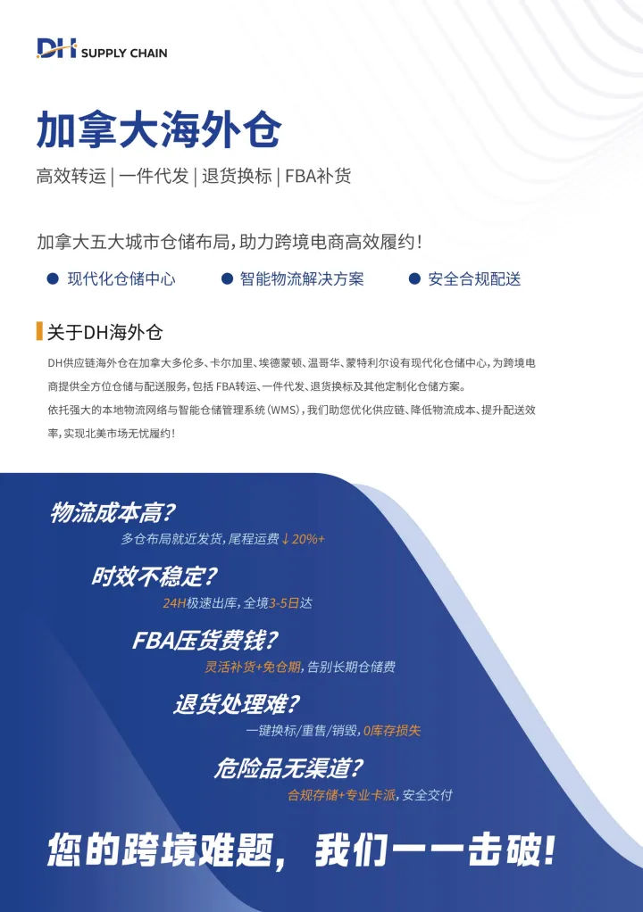 加拿大海外仓一件代发服务|5城自营仓+FBA中转+24小时发货
