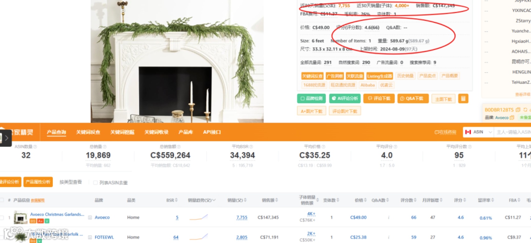2024.11.14亚马逊选品推荐（仅供参考）：圣诞花环