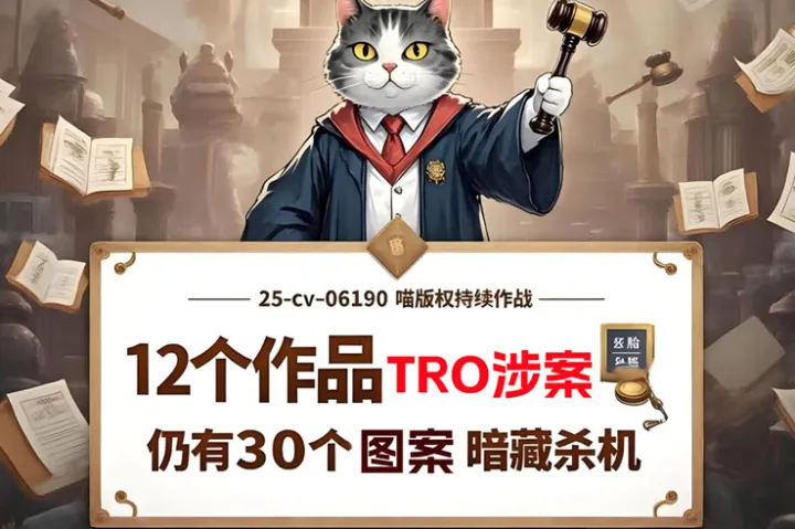25-cv-06190，喵版权持续作战，12个作品发起TRO，仍有30个“备胎”暗藏杀机