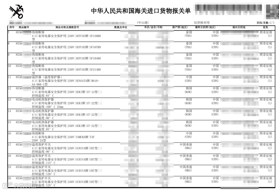 报关单第二页