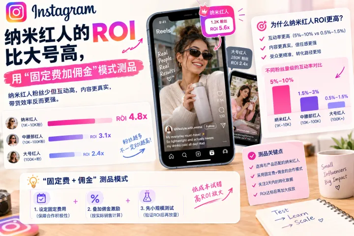instagram纳米红人的ROI比大号高，用“固定费加佣金”模式测品