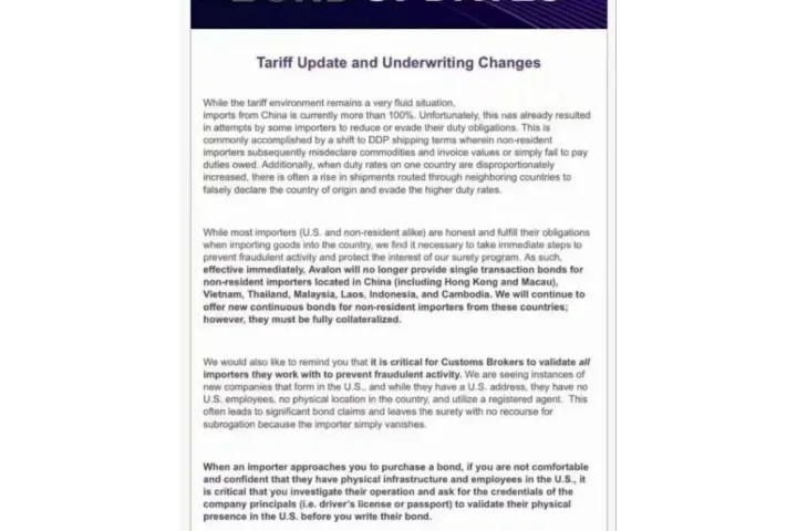 3100条货柜被退！担保公司停止为中国货提供单次Bond