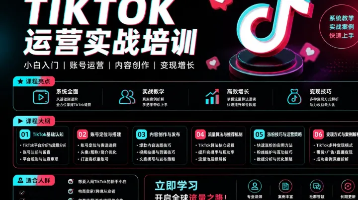 从0到1快速开启TikTok电商之路 深圳线下2天1晚实战训练+1个月社群答疑（必冲拿结果）