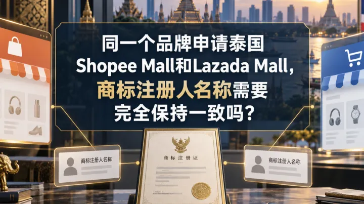 同一个品牌申请泰国Shopee Mall和Lazada Mall，商标注册人名称需要完全保持一致吗？