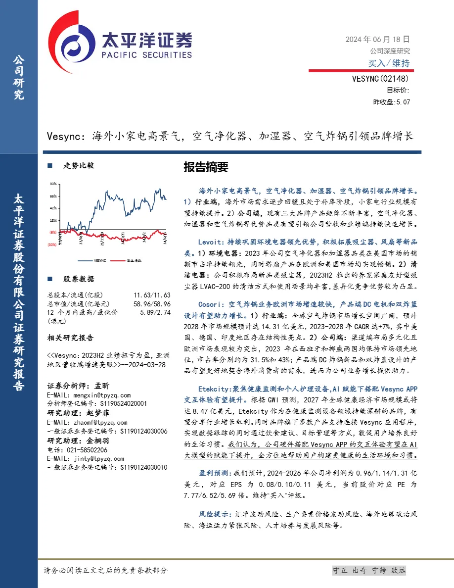 Vesync-港股公司研究报告-海外小家电高景气空气净化器、加湿器、空气炸锅引领品牌增长_大数跨境