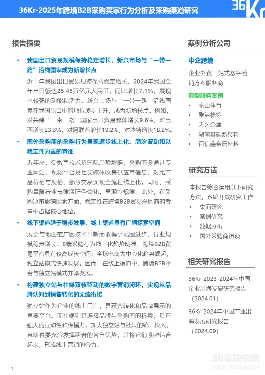 36氪研究院2025年跨境B2B采购买家行为分析及采购渠道研究报告35页- 大数跨境