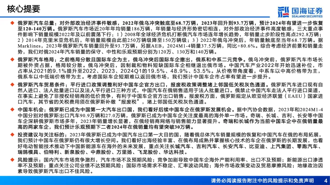 汽车行业深度报告：汽车出海系列俄罗斯汽车市场展望恢复向上的总销量崛起放量的中国车_大数跨境