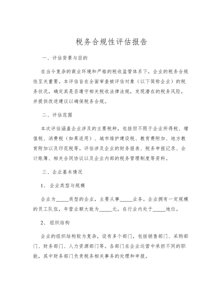 税务合规性评估报告