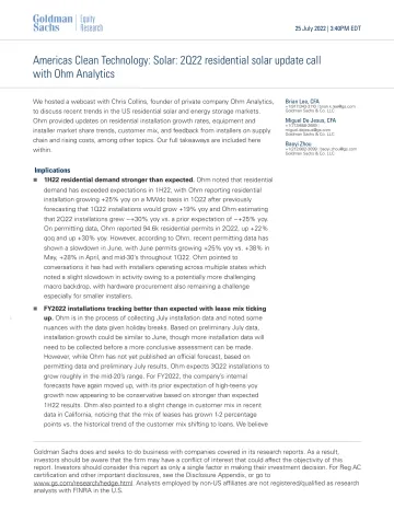 Americas Clean Technology_ Solar_ 2Q22 residential solar update call with Ohm Analytics(1)