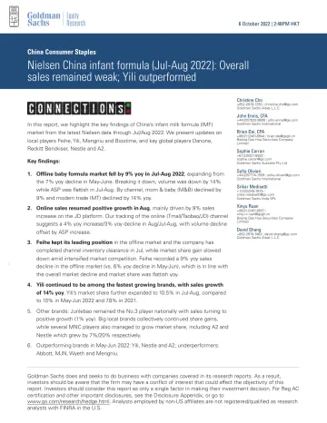 China Consumer Staples_ Nielsen China infant formula (Jul-Aug 2022)_ Overall sales remained weak; Yili outperformed(1)