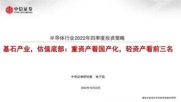 半导体行业2022年四季度投资策略:基石产业,估值底部,重资产看国产化,轻资产看前三名-20221022-中信证券-32页