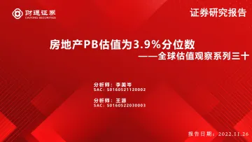 全球估值观察系列三十:房地产PB估值为3.9%分位数-20221126-财通证券-29页