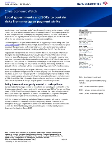 BOFA-China Eco Watch_Local governments and SOEs to contain risk from mortgage payment strike