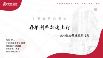 流动性全景观察第12期：存单利率加速上行-20221112-中泰证券-20页