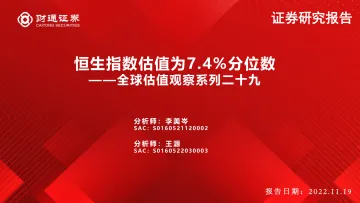 全球估值观察系列二十九:恒生指数估值为7.4%分位数-20221119-财通证券-29页