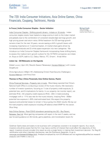 The 720_ India Consumer Initiations, Asia Online Games, China Financials, Coupang, Techtronic, Honda(1)