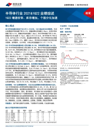 半导体行业2021&1Q22业绩综述:1Q22增速收窄、库存增加,个股分化加速-20220505-国信证券-36页