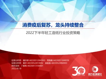 2022下半年轻工造纸行业投资策略:消费疫后复苏,龙头持续整合-20220630-申万宏源-91页