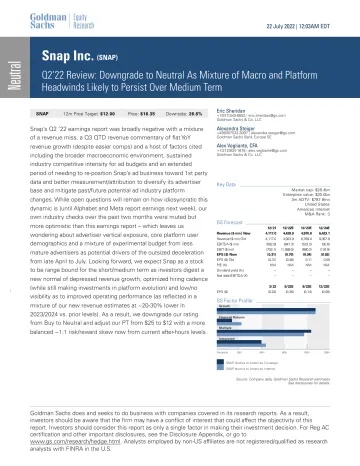 Snap Inc. (SNAP)_ Q2'22 Review_ Downgrade to Neutral As Mixture of Macro and Platform Headwinds Likely to Persist Over Medium...(1)