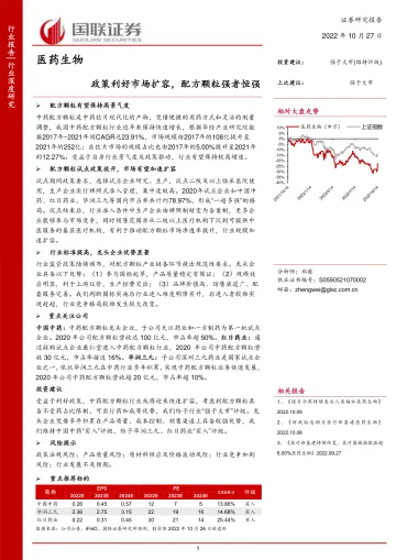 医药生物行业:政策利好市场扩容,配方颗粒强者恒强-20221027-国联证券-36页