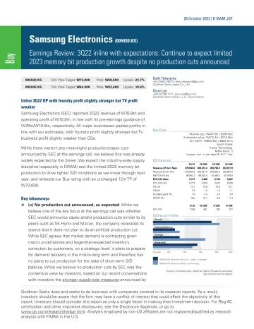 Samsung Electronics (005930.KS)_ Earnings Review_ 3Q22 inline with expectations_ Continue to expect limited 2023 memory bit p...
