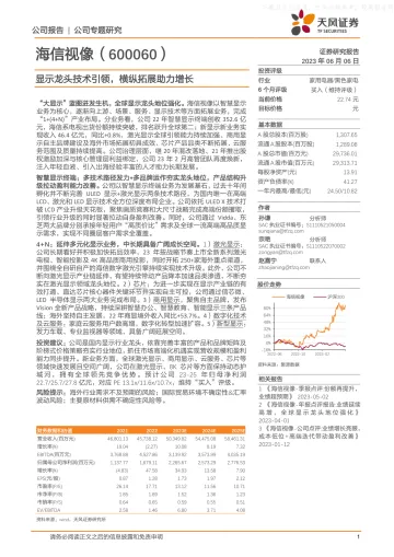 天风证券-海信视像(600060)显示龙头技术引领，横纵拓展助力增长-230606