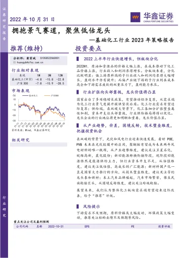 基础化工行业2023年策略报告：拥抱景气赛道，聚焦低估龙头-20221031-华鑫证券-55页