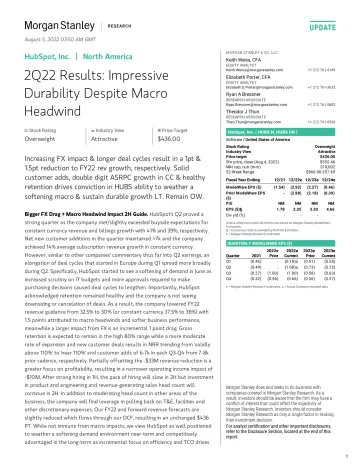 HUBS.N-Morgan Stanley-HubSpot, Inc. 2Q22 Results Impressive Durability Despite M